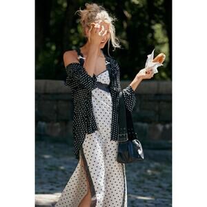 Intimately Free People Just Dreamy Maxi Black White Polka Dot Slip Dress Large